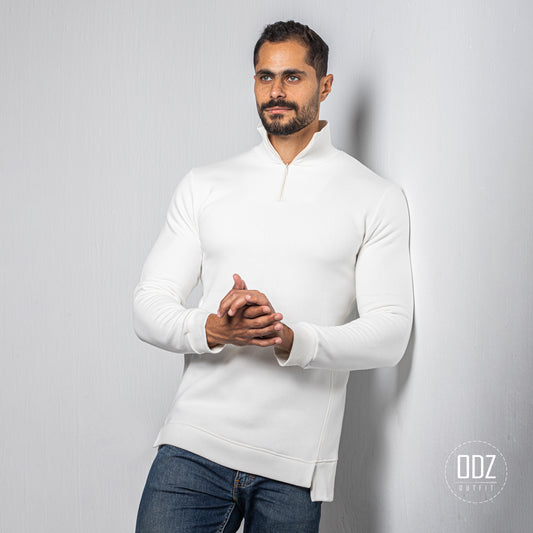 Off white Zipper Shifted Split Sweater