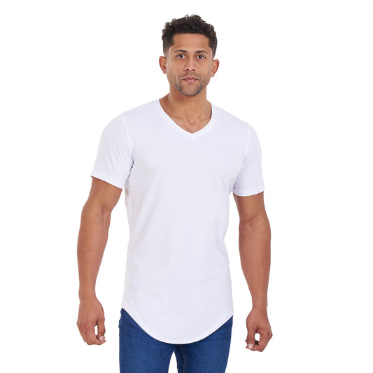 White Curved V Neck T-shirt - 22