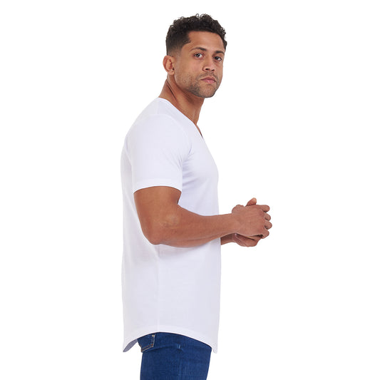 White Curved V Neck T-shirt - 22