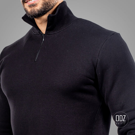 Black Zipper Shifted Split Sweater