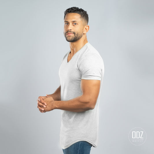 Grey Curved V Neck T-shirt