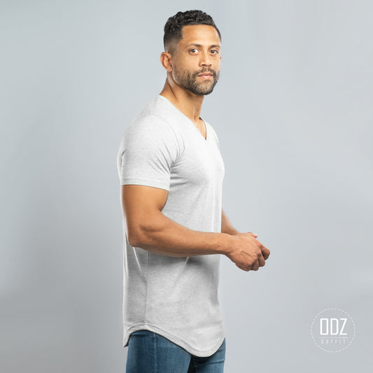 Grey Curved V Neck T-shirt