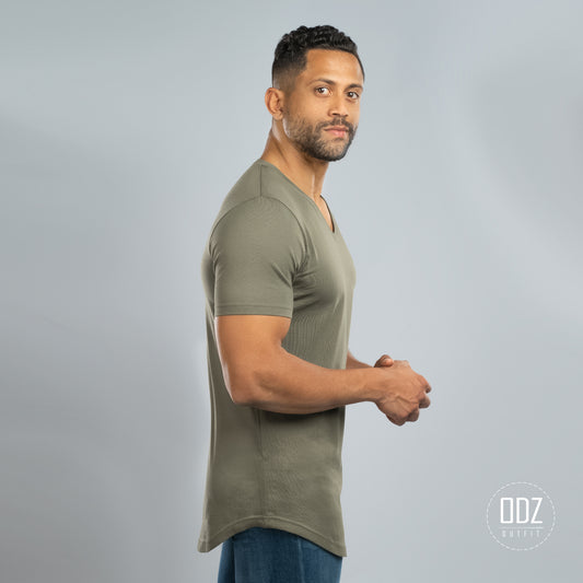 Olive Curved V Neck T-shirt