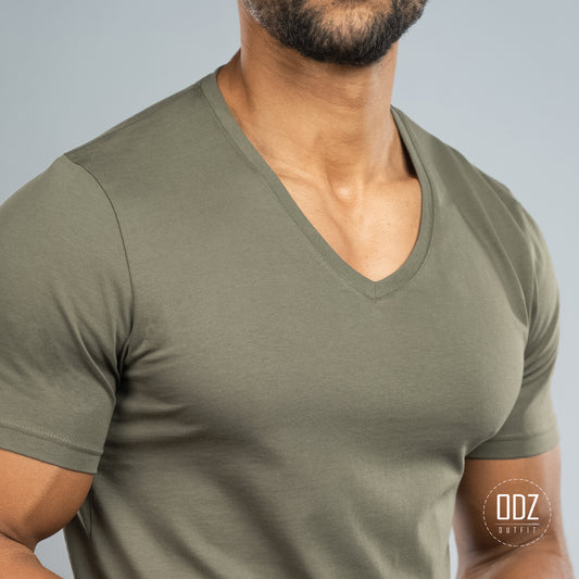 Olive Curved V Neck T-shirt