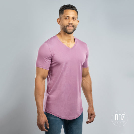 Purple Curved V Neck T-shirt