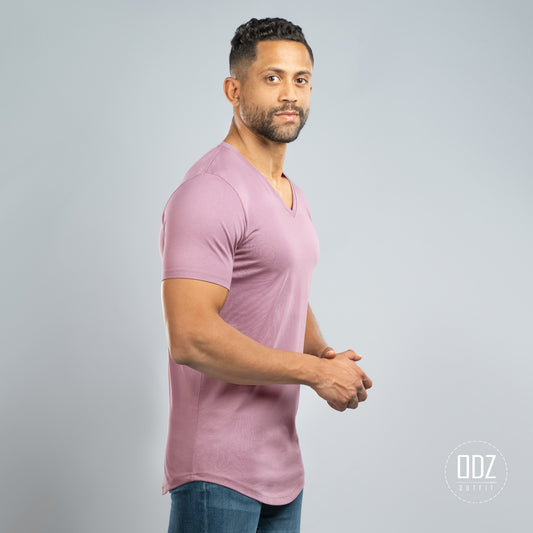 Purple Curved V Neck T-shirt